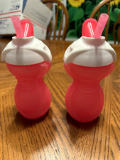 2011 Munchkin 2 PINK WHITE Click Lock Flip Straw Sippy Cups 9 oz 12m 