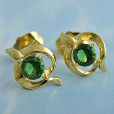 Beautiful New Yellow Gold Filled 5mm Round Green CZ Q Set Post Stud Earrings