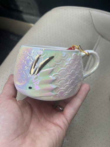 Starbucks Mug Lunar New Year of the Dragon 2024 Iridescent White Scales