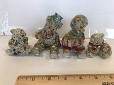 Family of christmas bears 2"   3 " figures siver tone holding presents