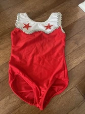 revolution dancewear costume Girls Red Glitter Stars Leotard Size Small SC