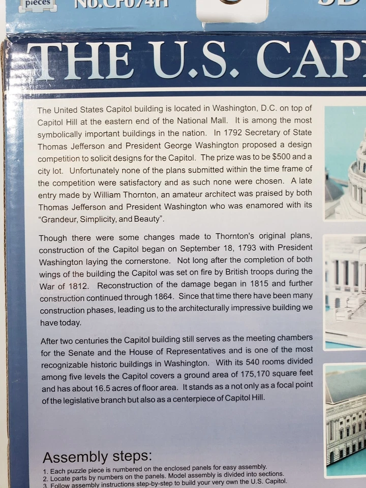 The U.S. Capitol 3D Puzzle 132 pc Daron CF074H NEW OPEN BOX - Image 3 of 4