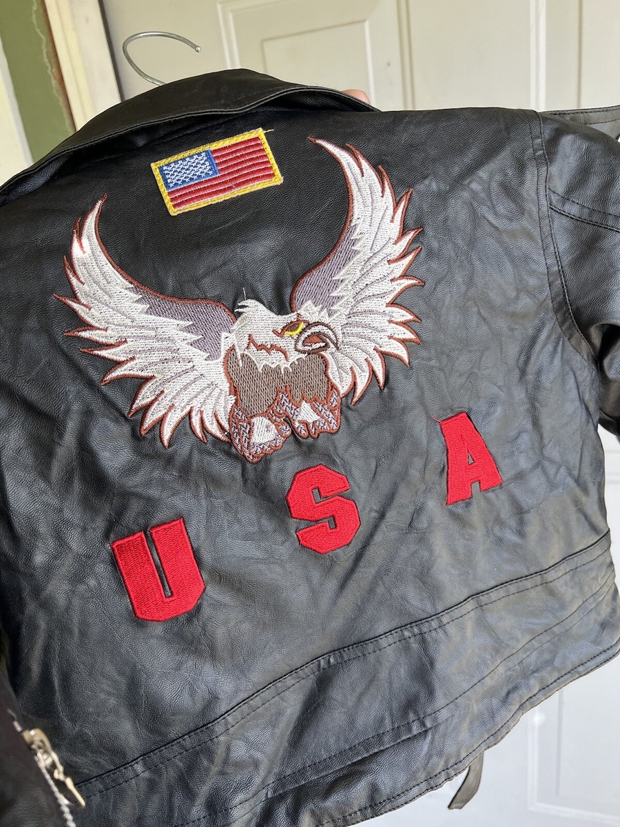 ジャケット・アウター ibat OUTDOOR HABITAT Kids USA Flag Eagle Patch Faux Leather Biker