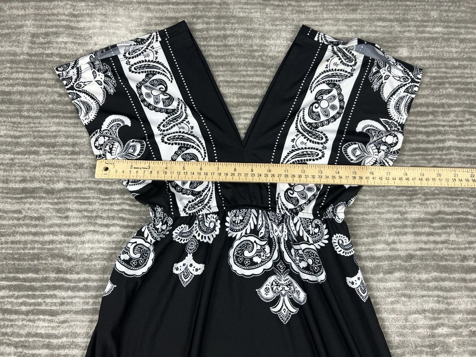 Studio Y Dress Womens XS Black White V-Neck Maxi Polyester Blend Casual - Imagem 4 de 4