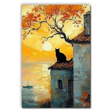 Black Cat at Sunset Wall Art Printed on Aluminium Sheet Metal Waterproof
