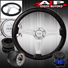 For 86-98 Rx7 Metallic Black Steering Wheel + Black Extender + Quick Release