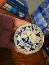 Butter Pat Size Miniature Delft Plate Windmill Hand Painted Holland 