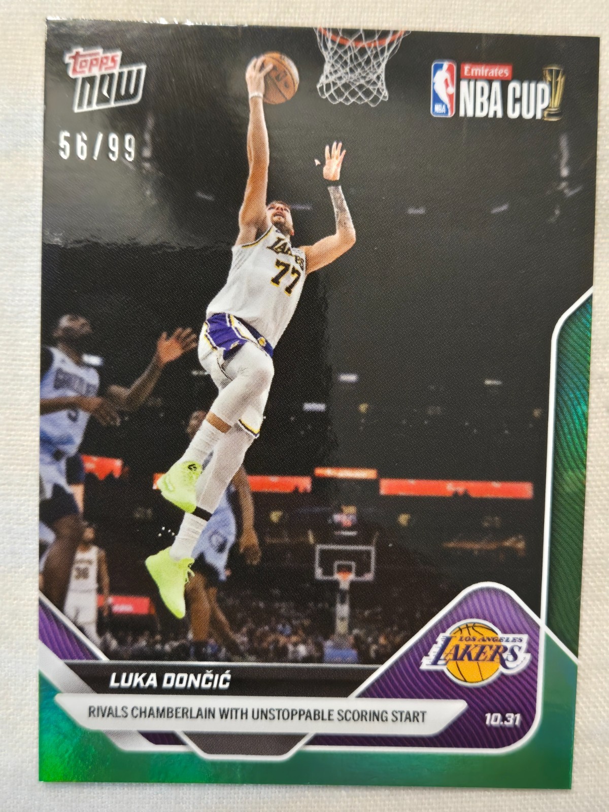 2025-26 TOPPS NOW LUKA DONCIC #39 LAKERS 40 POINT NIGHT 10/31/25 GREEN #56/99
