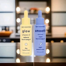 Glow & Smooth Face & Body Oil Set | Vitamin C & Retinol  Skin Care Day & Night