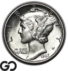1937 Mercury Dime Full Split Bands, Solid Gem BU++ FSB