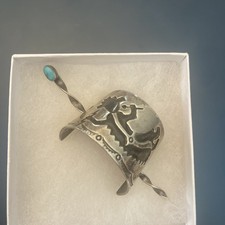 Vintage Native American Turquoise Hair Barrette Sterling Silver Hopi OLD PAWN