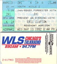 ERIC CLAPTON CONCERT TICKET STUB, 5/13/1992, ROSEMONT HORIZON