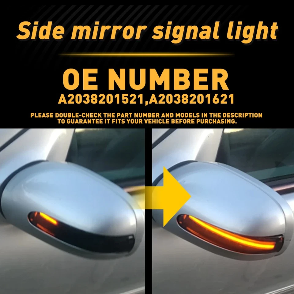 Par de Lâmpada Indicadora de Luz de Seta Espelho Retrovisor para Mercedes-Benz C W203 - Imagem 2 de 4