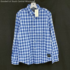NWT Mens CALVIN KLEIN 100 Cotton Blue Gingham Long Sleeve Button Up Shirt Sz M