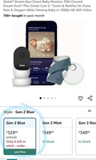 Owlet Dream Duo 2 Smart Baby Monitor Dream Sock And Cam 2 Bedtime Blue