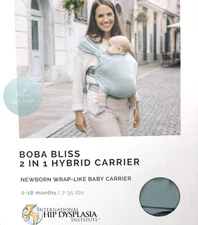 BOBA Bliss 2-in-1 Hybrid Wrap-Like Baby Carrier 0-18 Months 7-35 Lbs Sea Mist