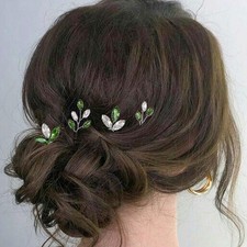 4 PCS Green Rhinestone Bridal Hair Pins Silver Bride Wedding Pieces Clips