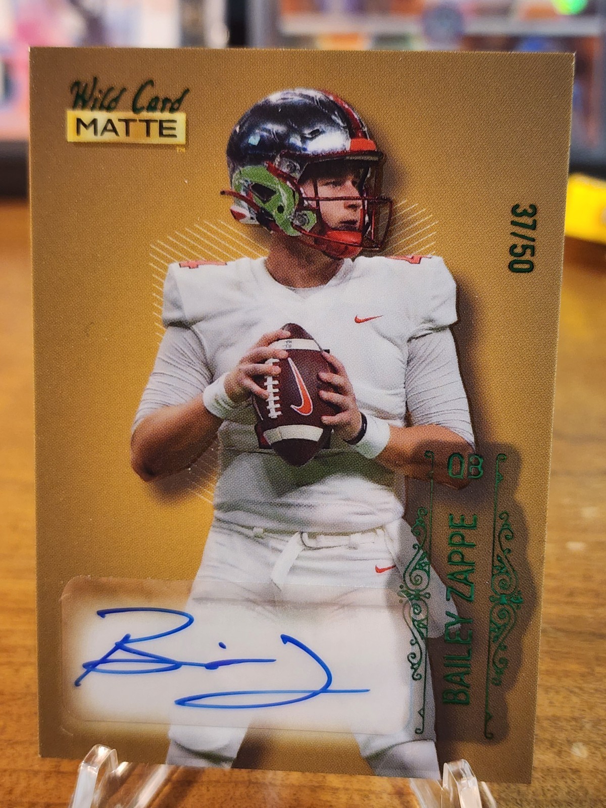 Bailey Zappe Wild Card Matte Gold Draft Pick Autographs #MBA Green Foil