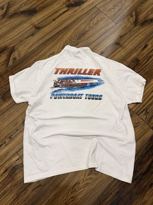 Vintage 90s Thriller Powerboat Tours Graphic T-Shirt Size Large