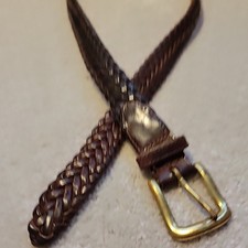 Vintage GAP Brown Braided Leather Belt Solid Brass Buckle Size M 32-34