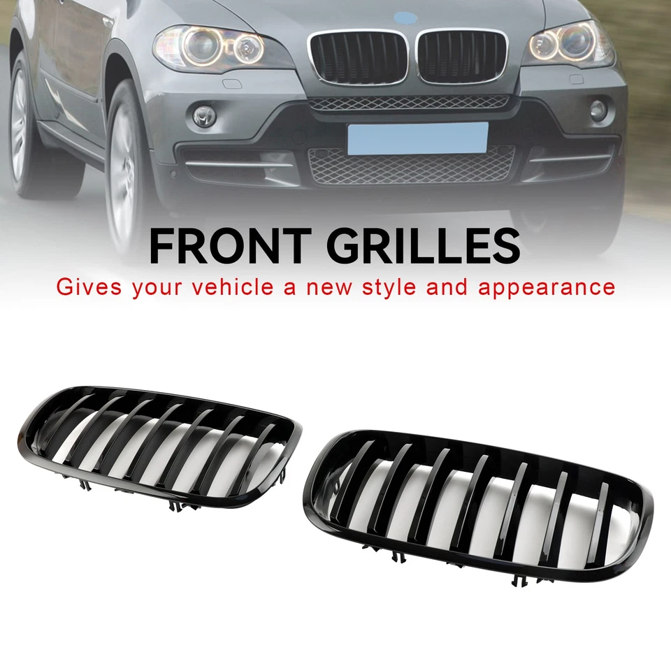 Front Bumper Kidney Grille Grill For BMW X5 E70 X6 E71 2007-2013 Gloss Black AUS - image 3 of 4