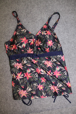 TANKINI OBERTEIL TOP  GRÖSSE 52 DUNKEL BLAU MIT BLUMEN PADS VON INFINITY NEU