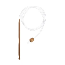 Bamboo Tunisian Circular Crochet Hook 5mm (US H/8) with Cable & Bead Brown