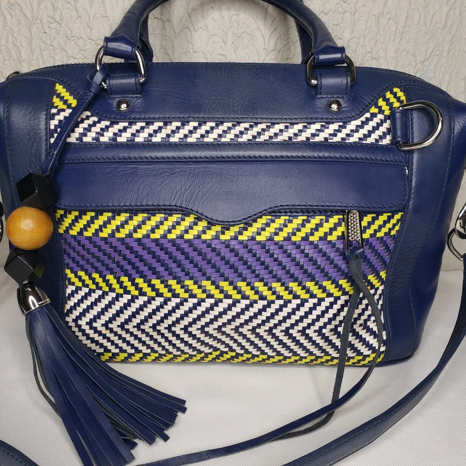 Bolso Cartera REBECCA MINKOFF Mab Azul Púrpura Tejido Cuero Cuentas Tribales Foto 3 de 4