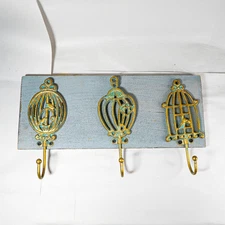 Shabby Chic Three Hat Hangers Gold Victorian Vintage Look Slate Blue Board