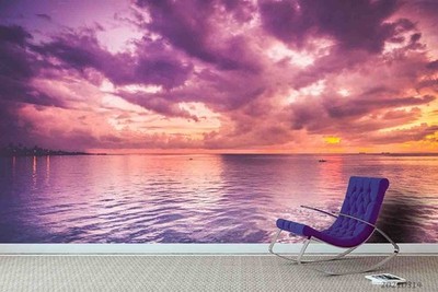 3D Sea Purple Clouds  Landscape Wall Murals Wallpaper Murals Wall Sticker