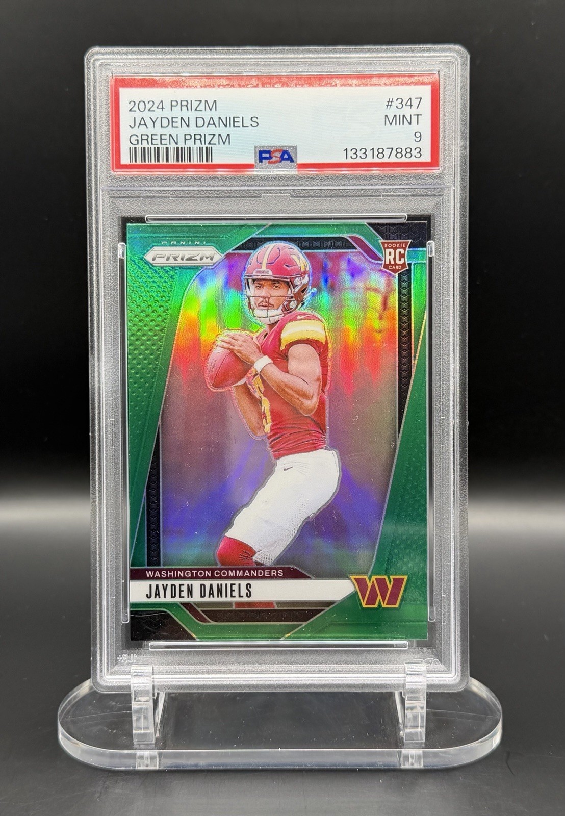 Panini 2024 Prizm Jayden Daniels Green Prizm #347 RC Rookie PSA 9 Commanders