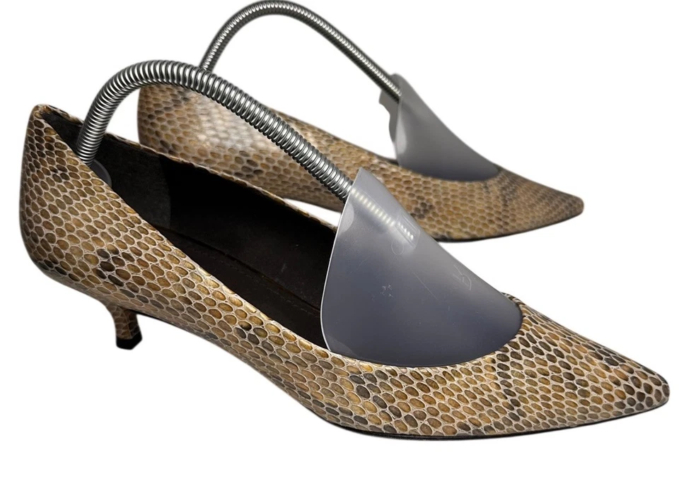 Stuart Weitzman Piel de Serpiente Gatito Tacón Talla 10 Gris Tostado Cuero Punta Lujo Foto 2 de 4