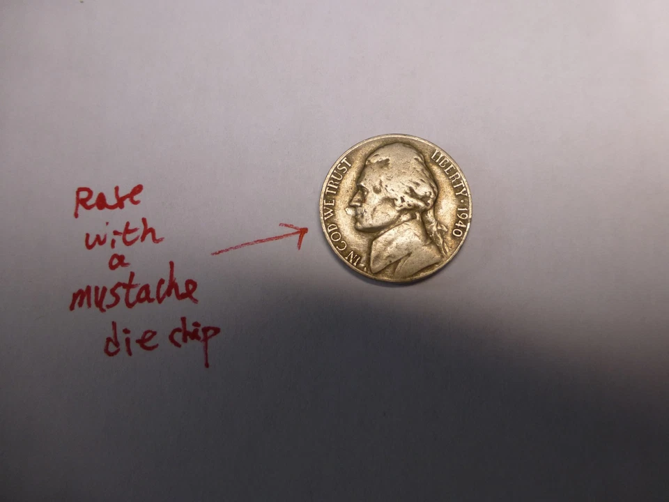 Rare 1940 D Nickel With Die Errors On Edge and a mustache like Die Chip - Image 2 of 4