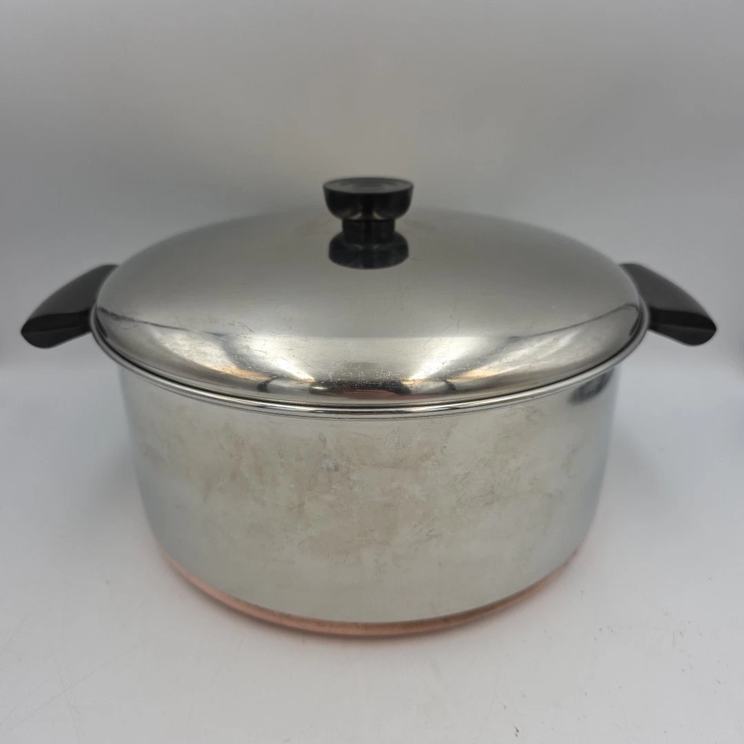 VTG Revere Ware 1801 Copper Clad Bottom 4.5 Qt Quart Stock Pot W/Lid Clinton ILL
