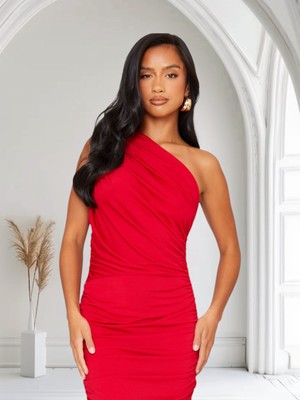 strapless open back dress Long Sleeve Knot Front Detail Slinky Mini Dress Red main image 1