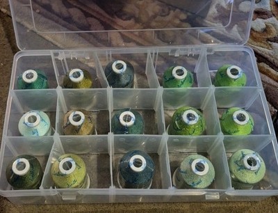 15  Spools Of Green Thread And Accessories With Case