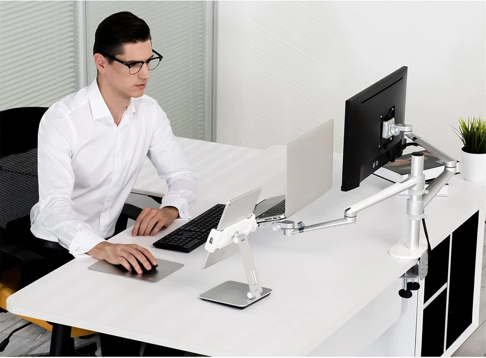 Heavy-Duty Adjustable Dual Arm Monitor and Laptop Mount - Stylish & Functional - Image 4 of 4