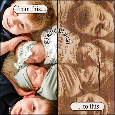Medium - Custom Photo Engraved Live Edge Wood Slab | Wedding Gift Pet Memorial