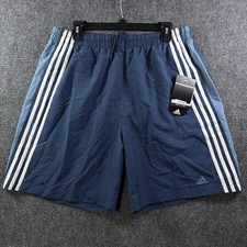 NEW VTG 04 Adidas Shorts Mens L Blue Stripe Core Performance Baggy Mesh Lined