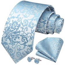 Ties for Men Blue Paisley Floral Mens Ties and Pocket Square Cufflinks Set Cl...