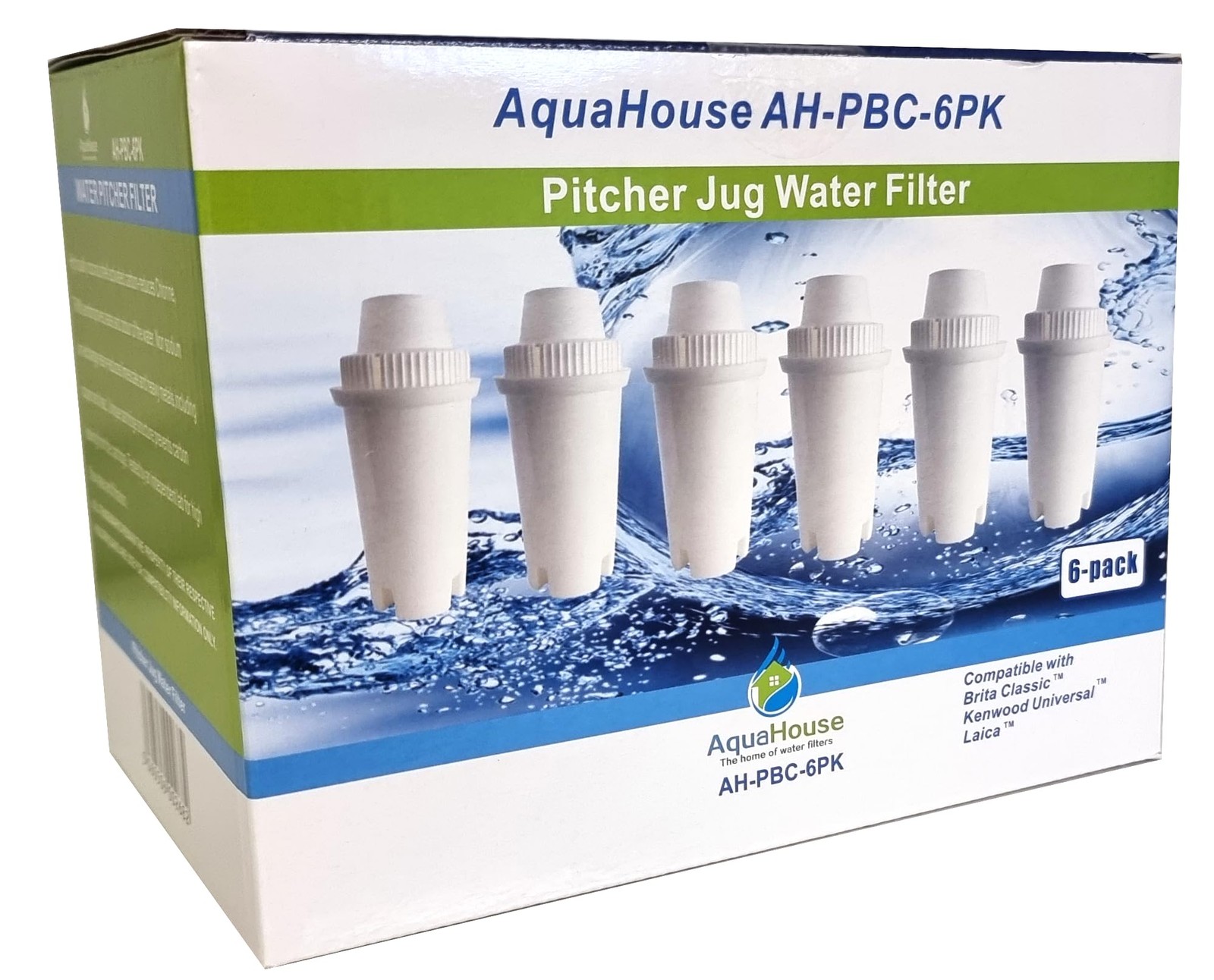 AquaHouse 6X AH-PBC Compatible Filter for BRITA 6 Count (Pack of 1), Lime