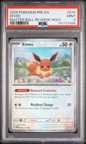 2025 POKEMON PRE EN-PRISMATIC EVOLUTIONS MASTER BALL REVERSE HOLO EEVEE PSA 9