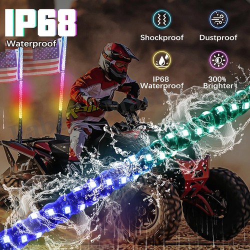 2X 2FT LED Whip RGB Chasing Antenas Light Remote APP Controlled For ATV Polaris - Picture 3 of 12