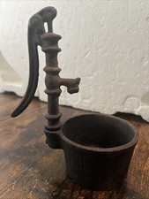 Vtg Black Cast Iron Water Well Pot And Pump Miniature Two Piece Set Collectible