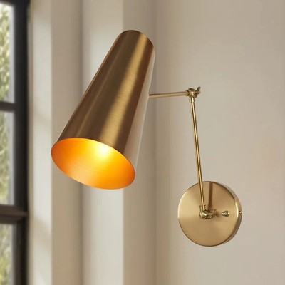 Mid-Century Modern Articulating Wall Sconce Brass Metal LED Light Fixture.-