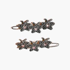 Vintage Silver Tone Butterflies Motif Marcasite Hair Clip Set Of 2 - 1.25  x .7"