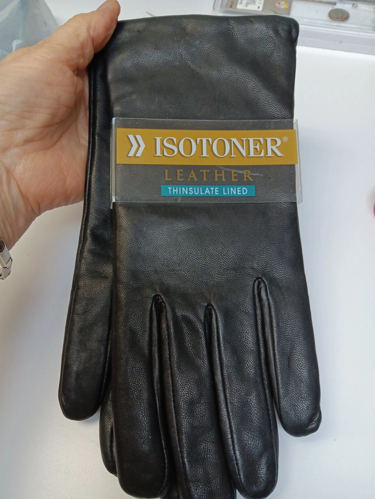 MWT Vintage 2008 Sz 8 Womens Isotoner Thinsulate Lined Black Leather Gloves