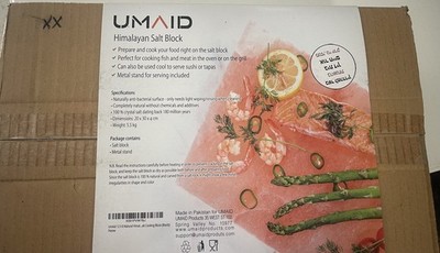 UMAID Himalayan Salt Block And Iron Stand 12'' x 8'' Natural Cooking/Serving Block