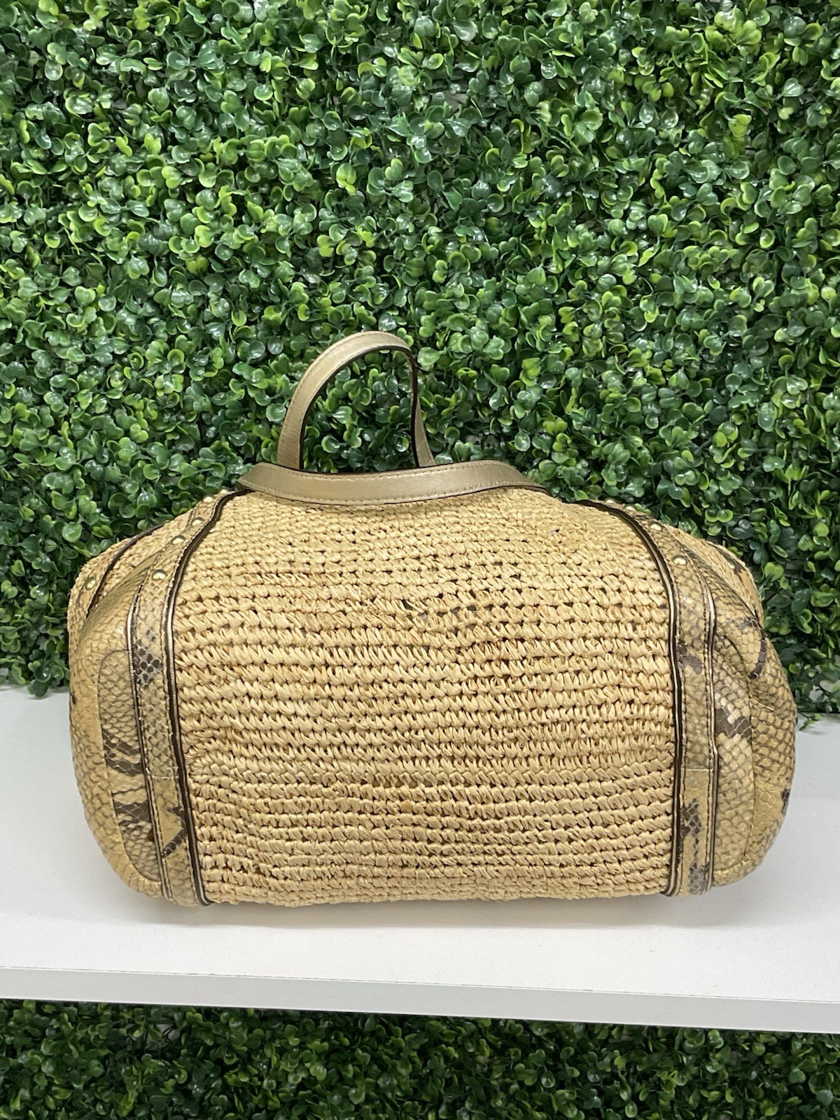 COACH Hampton Python Leather Trims Straw Turn Loc… - image 6