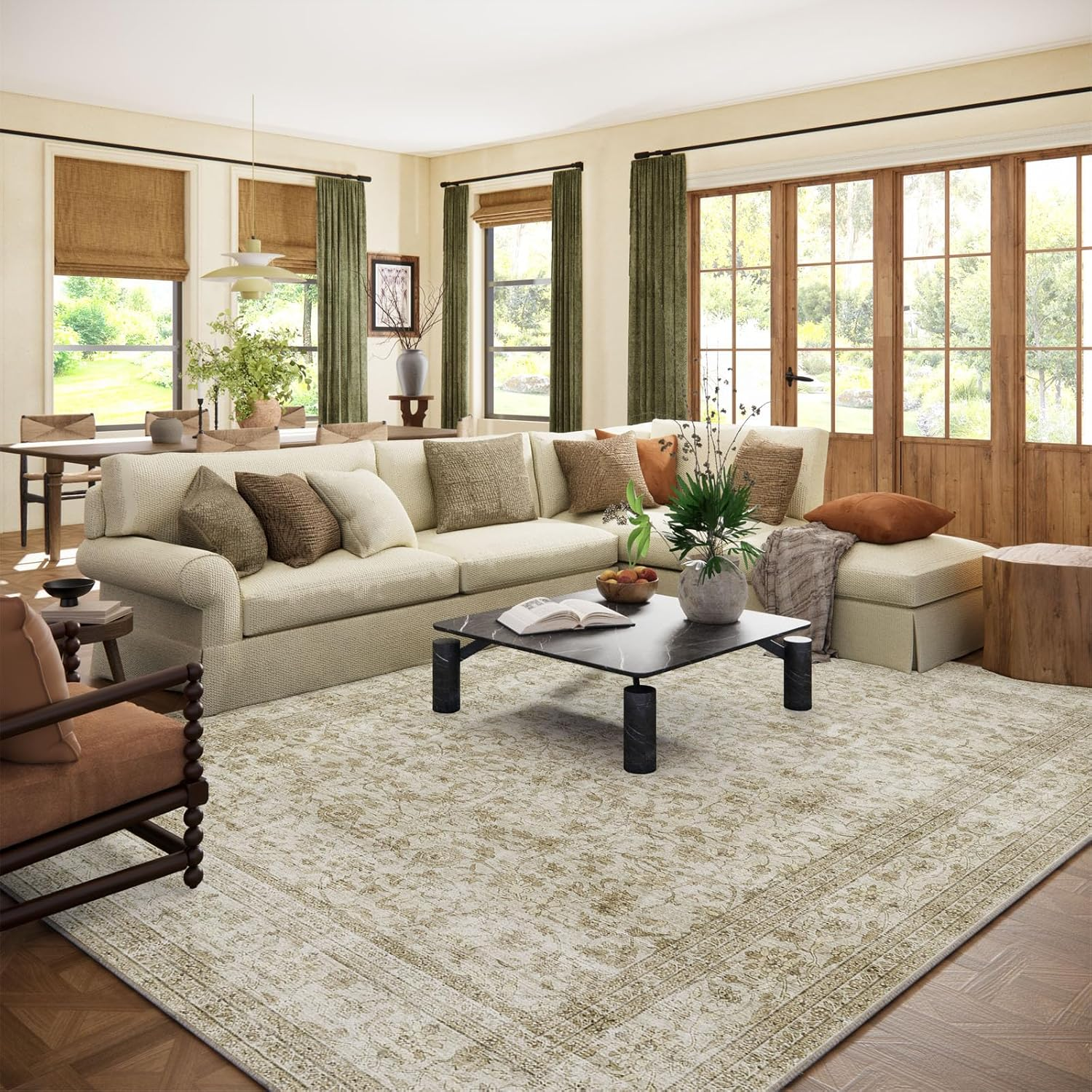 Machine Washable Rugs for Living Room: 8X10 Area Rugs for Bedroom Boho Vintage R